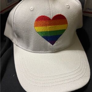 White Cap with Rainbow Heart Embroidery